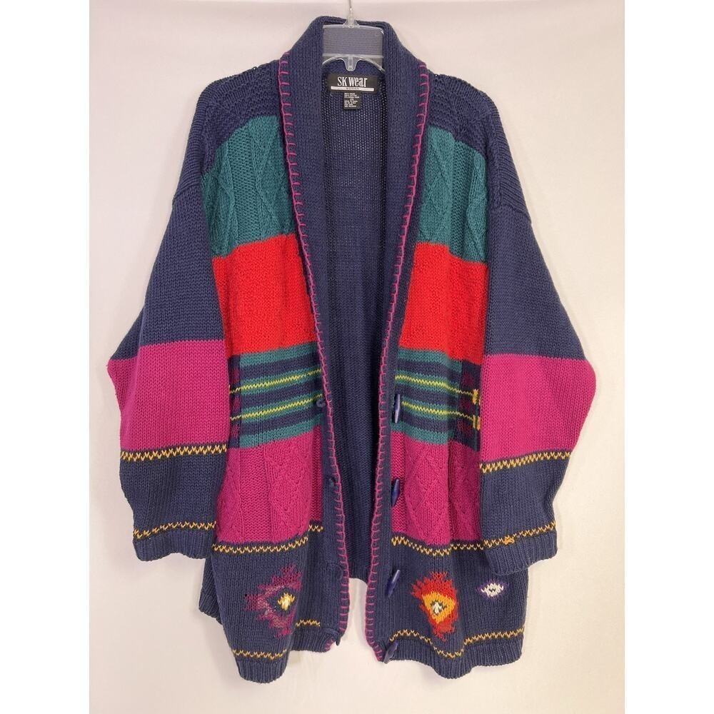 Southwestern Knit Cardigan Womens Sz 2 XL Vintage‎ 90s Rustic Western Boho